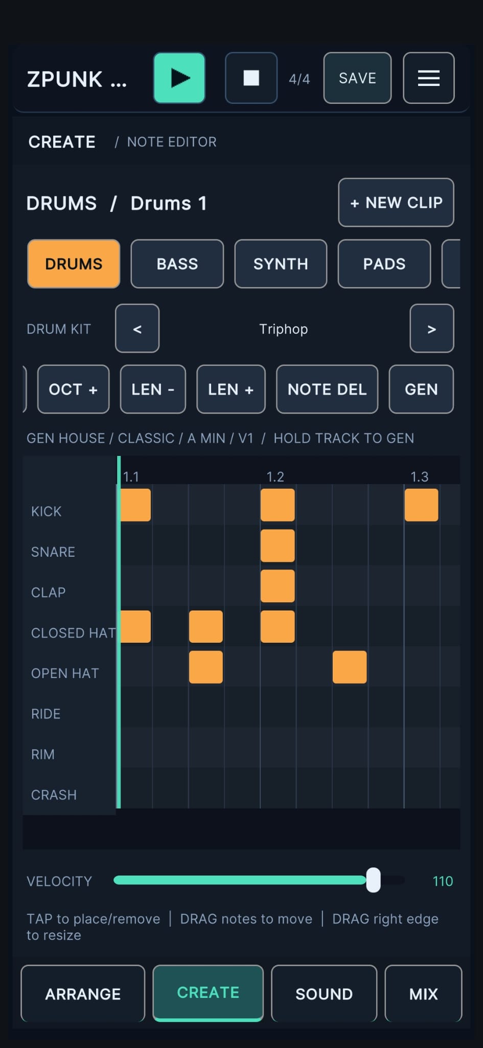 ZPUNK 2.0 eight-lane drum note editor